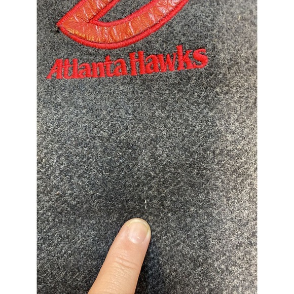 NBA ATLANTA HAWKS Hardwood Classics Wool Leather Jacket G-III Gray Red Men’s XXL - Picture 15 of 16